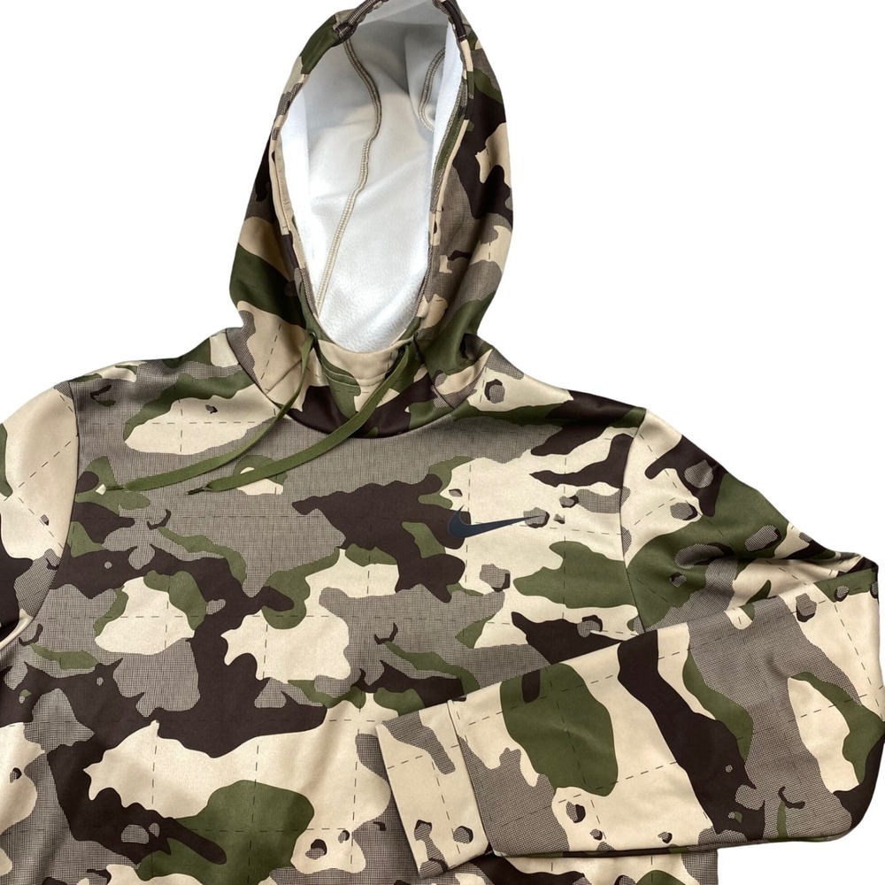 Nike Therma-FIT Mens Camo Pullover Hoodie Green Brown DD1757-247 Large